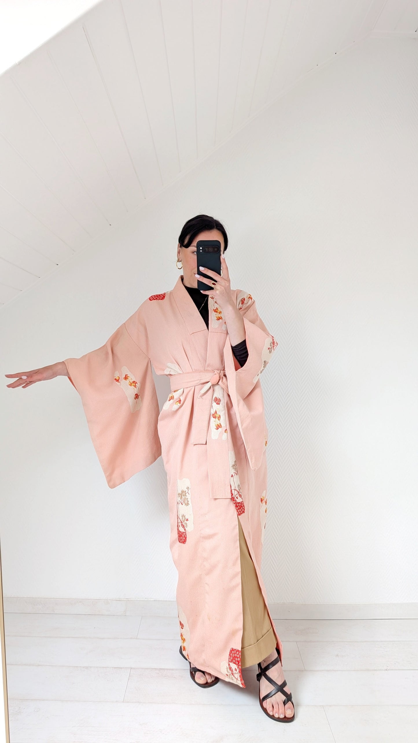 Kimono ancien soie motifs japonais