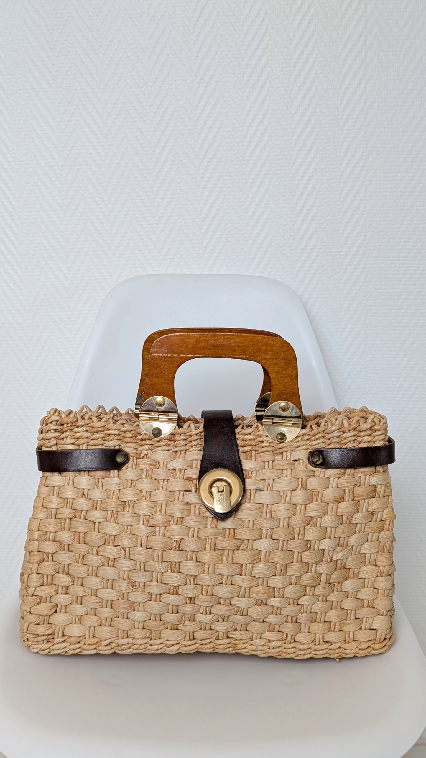 Panier 70s raphia naturelle