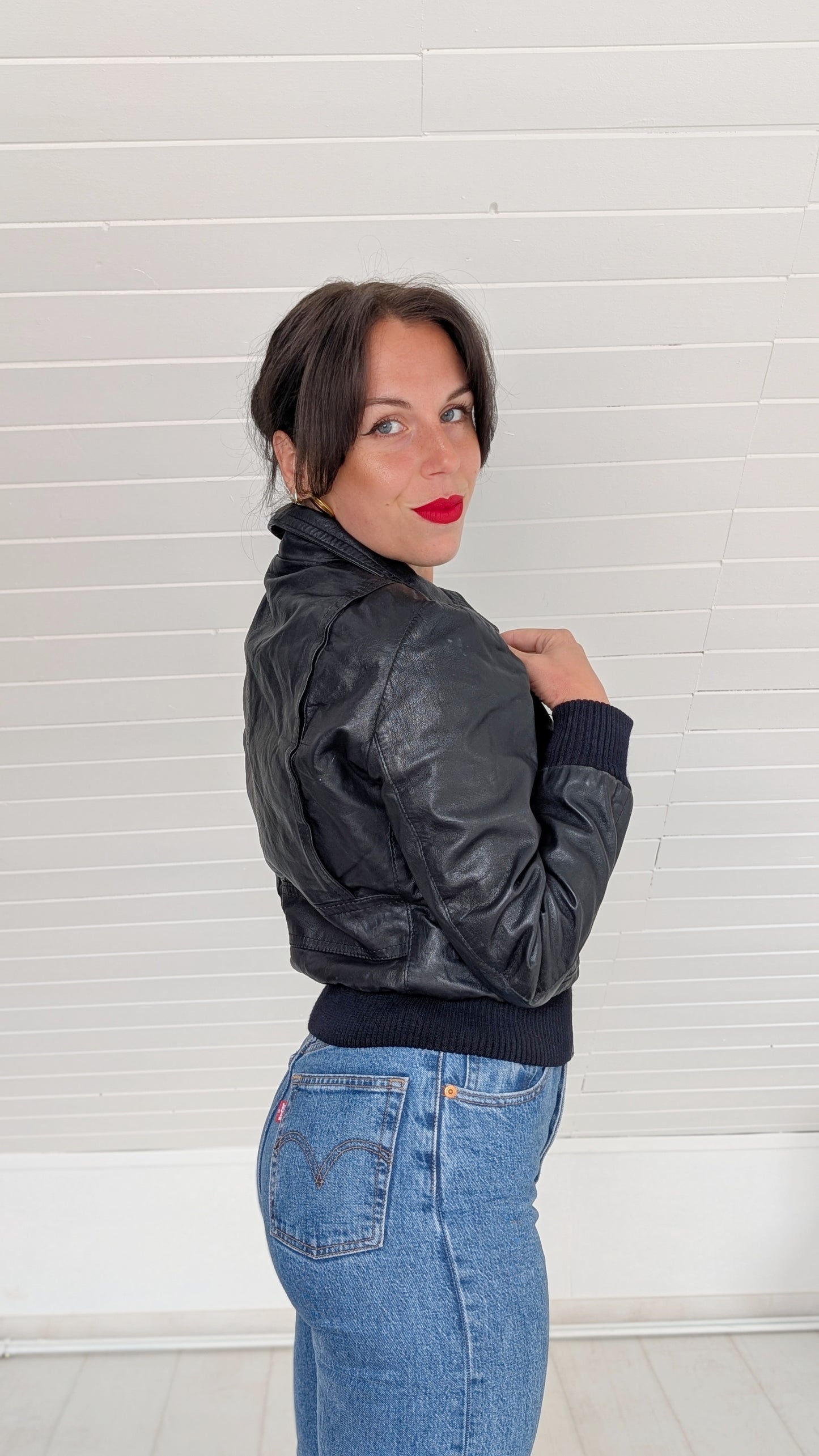 Veste bombers cuir 70s T36