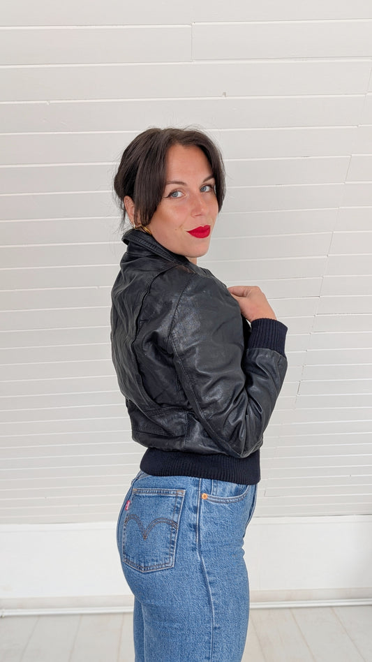 Veste bombers cuir 70s T36