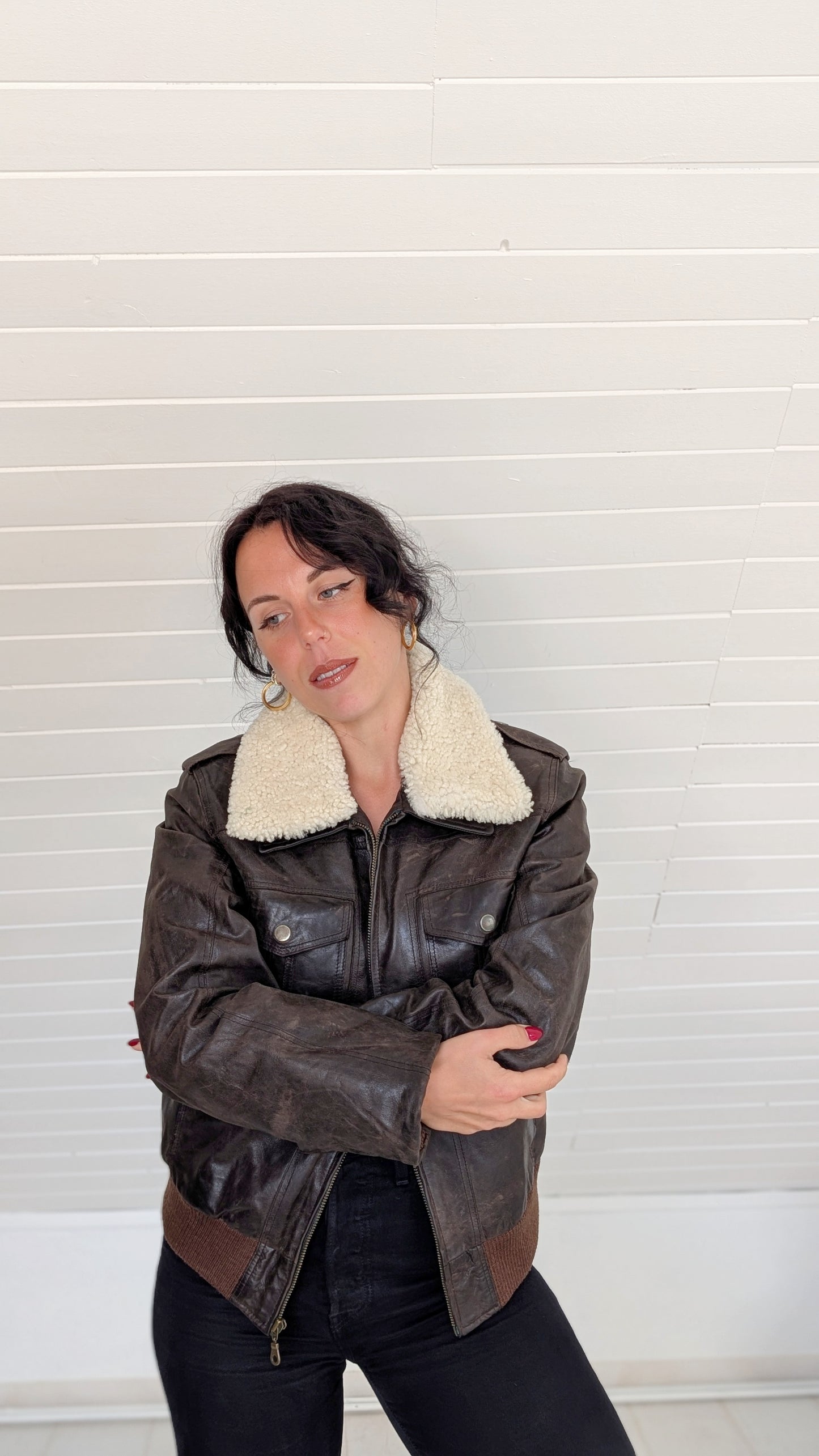 Bombers cuir col mouton T38