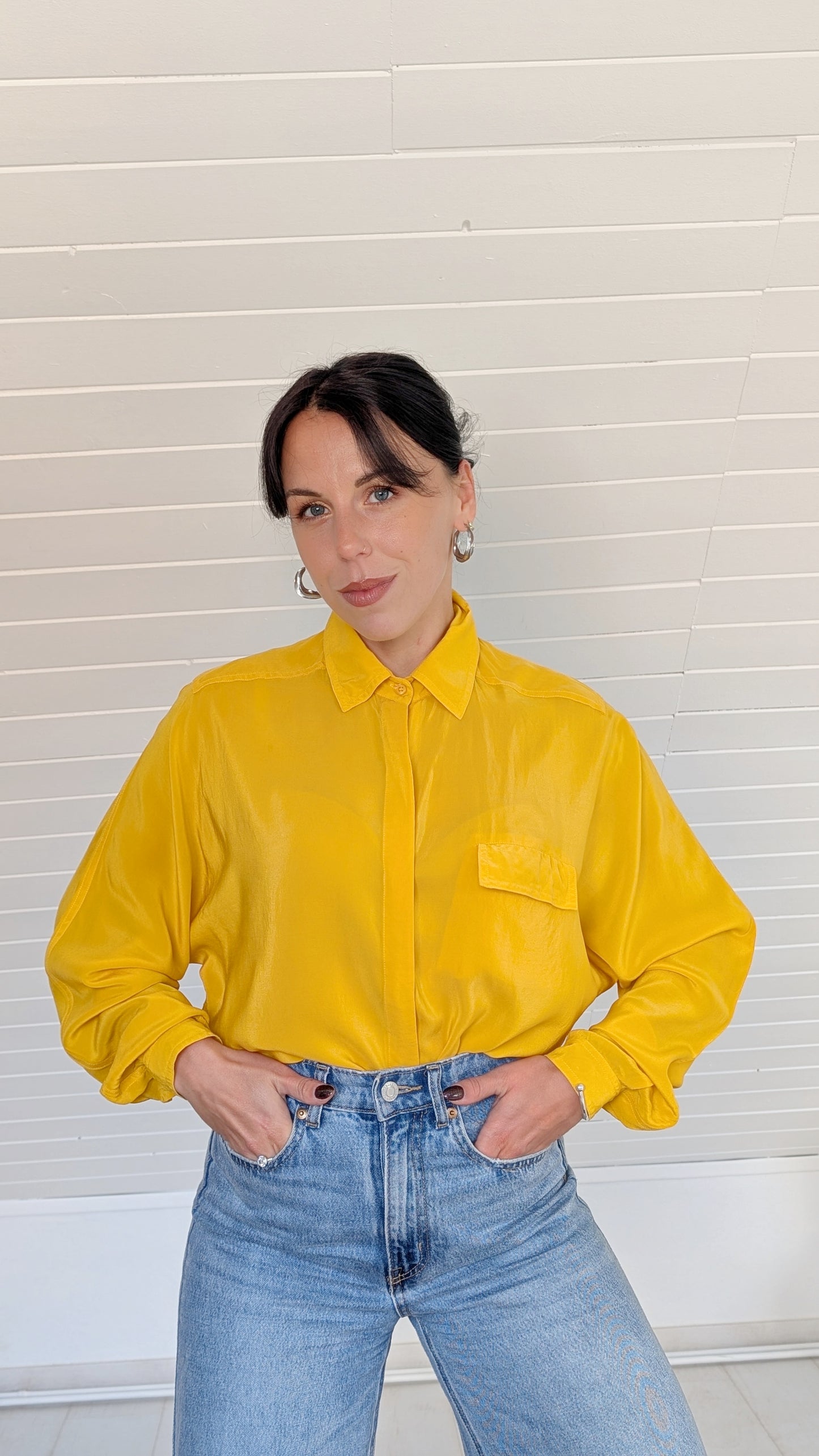 Blouse soie jaune 80s T40-42