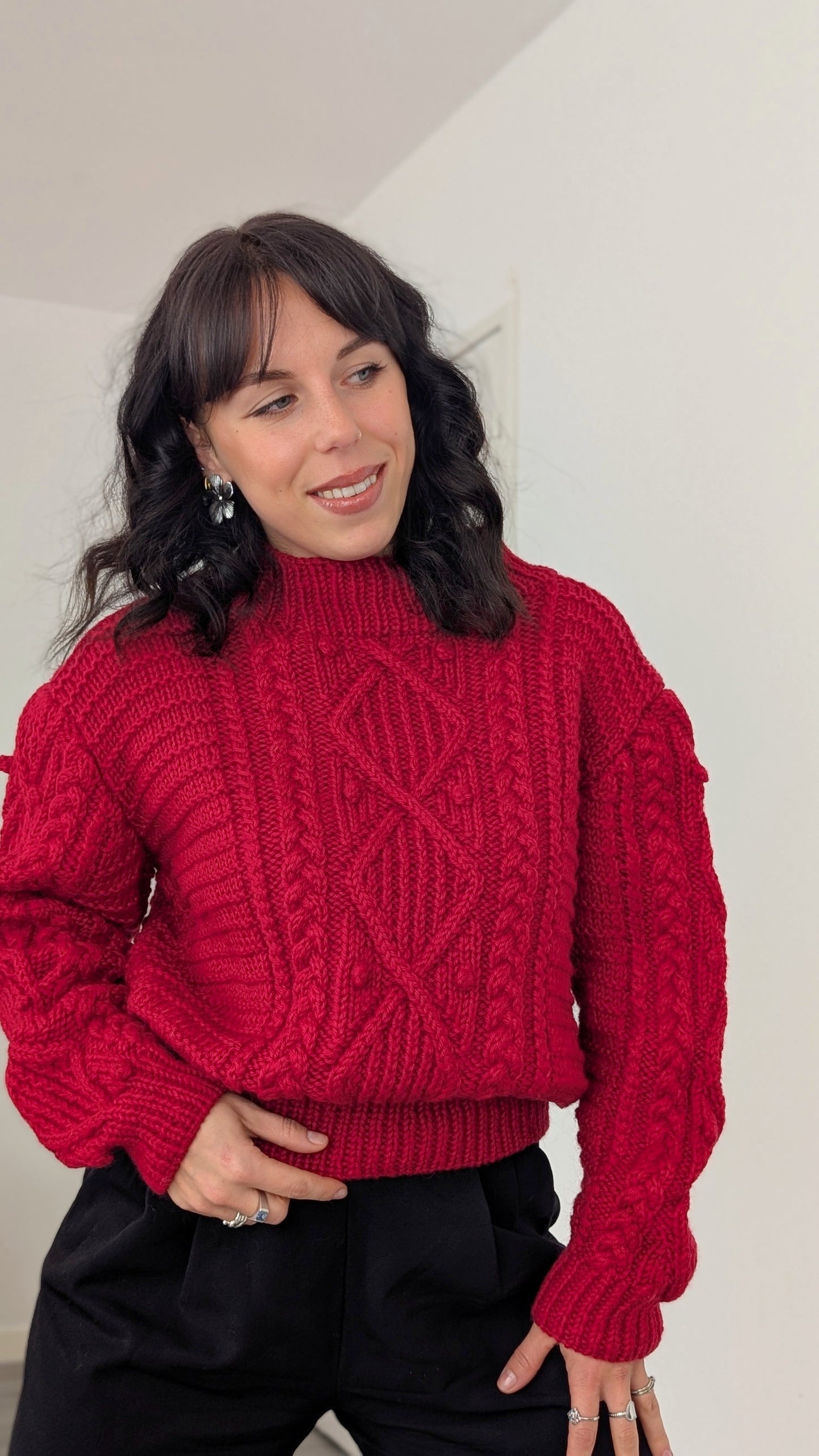 Pull laine tricoté main taille 40-42