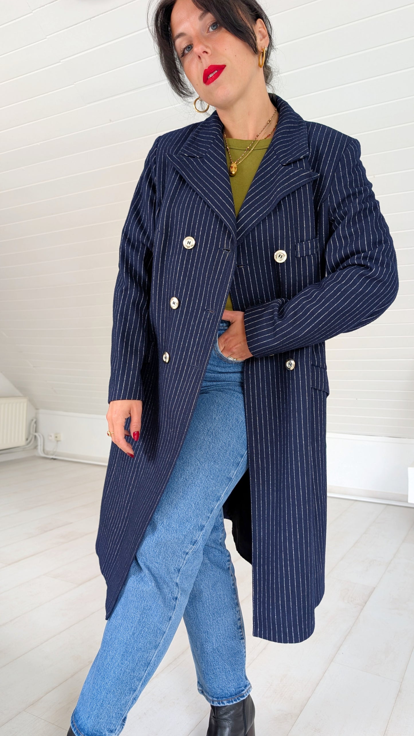 Manteau rayé laine 70s T36-38