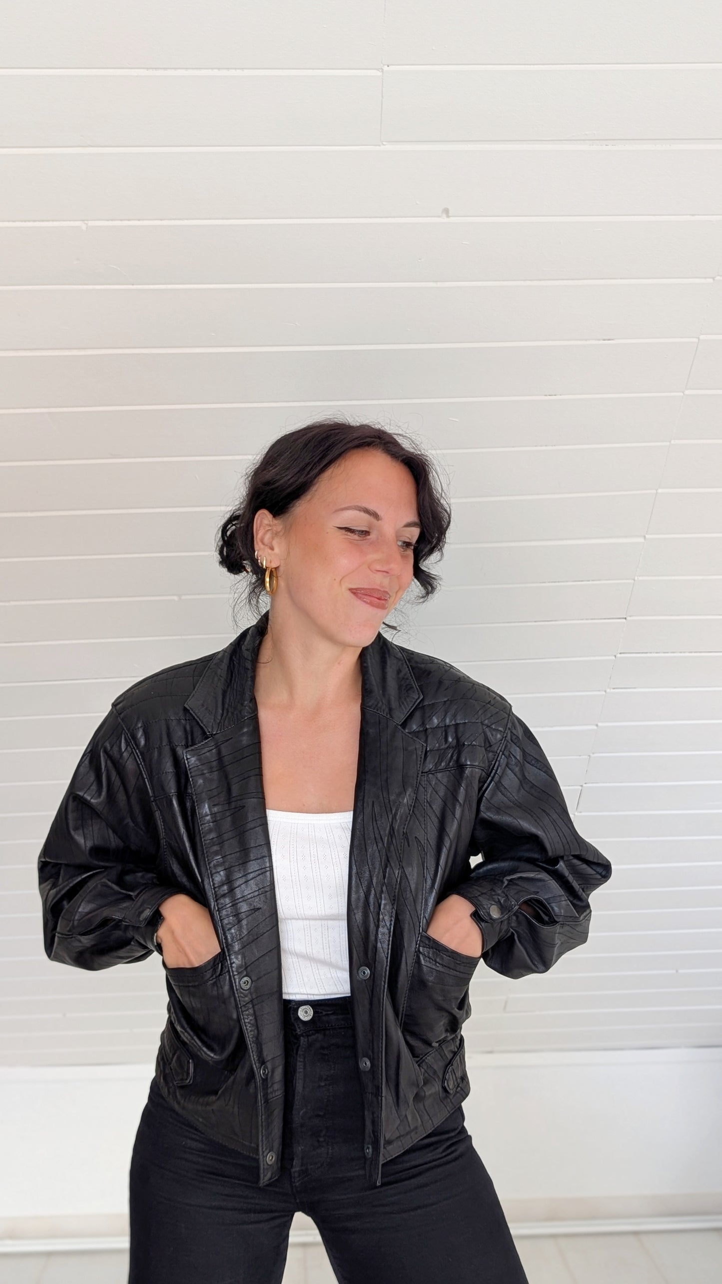 Veste bombers cuir 80s T38