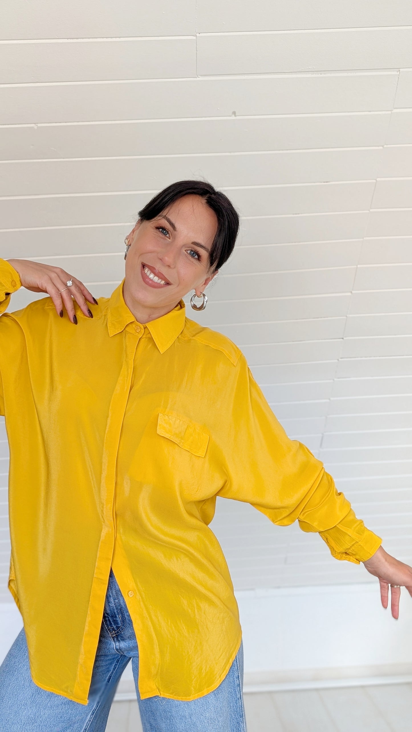 Blouse soie jaune 80s T40-42