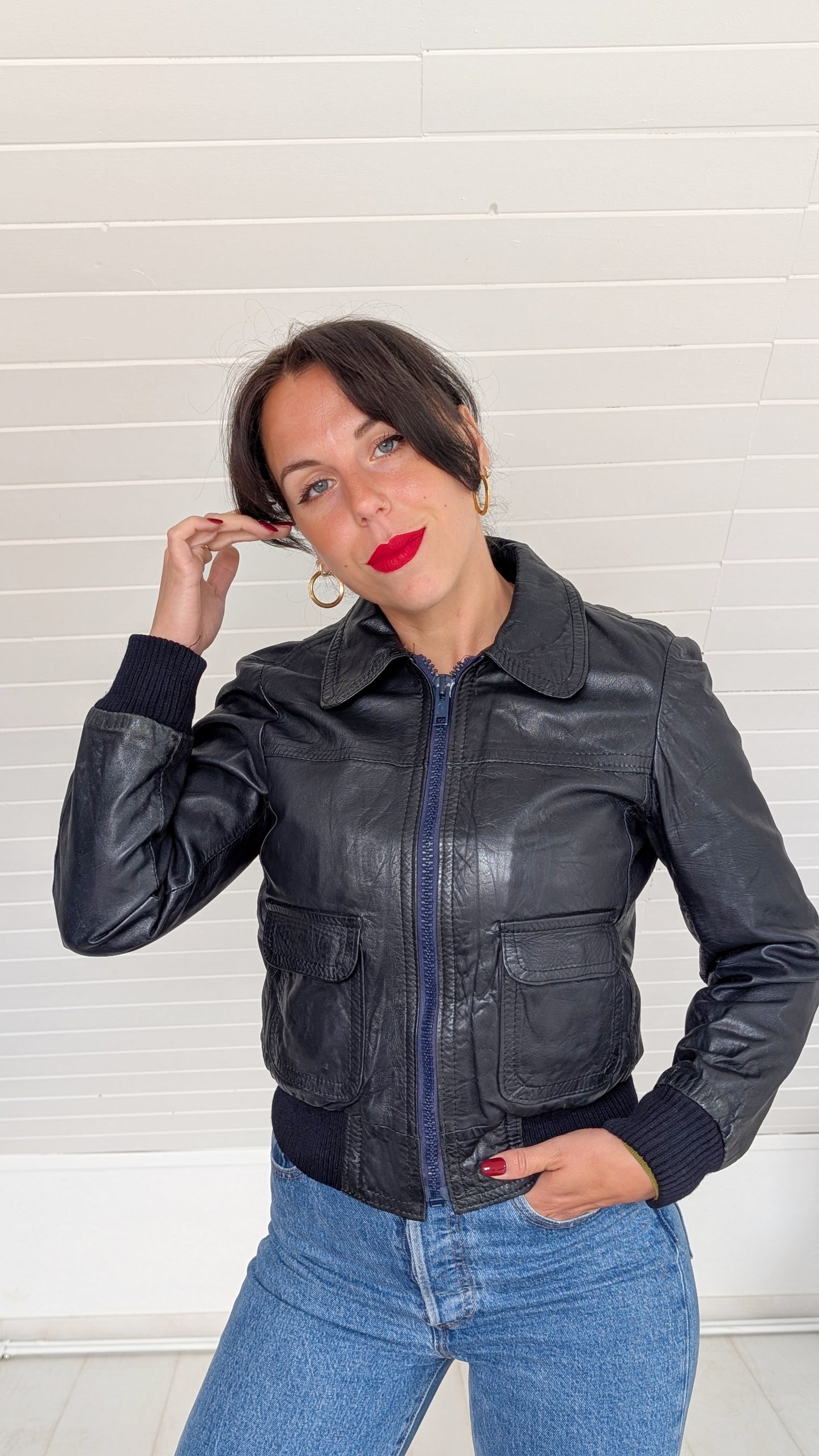Veste bombers cuir 70s T36