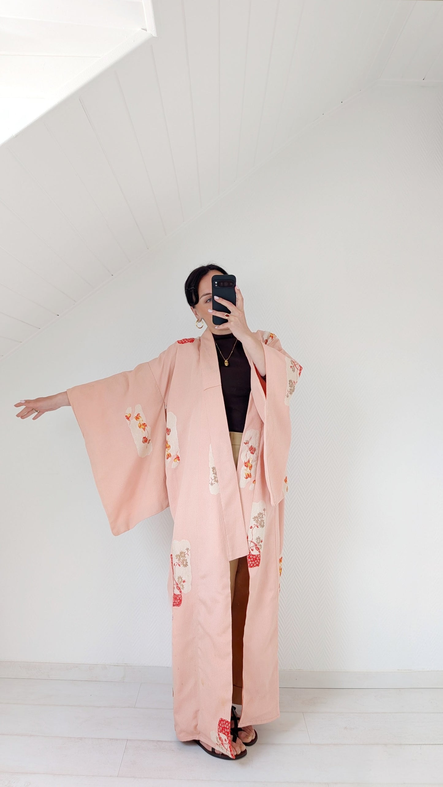 Kimono ancien soie motifs japonais
