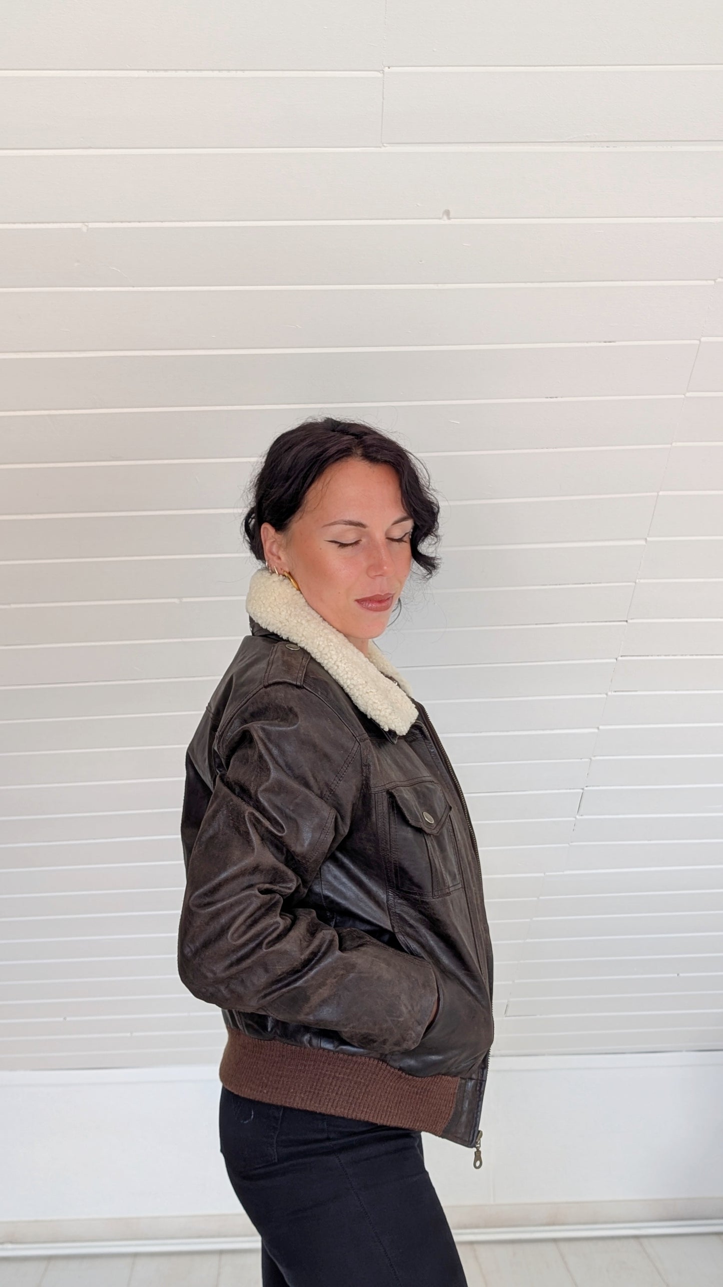 Bombers cuir col mouton T38