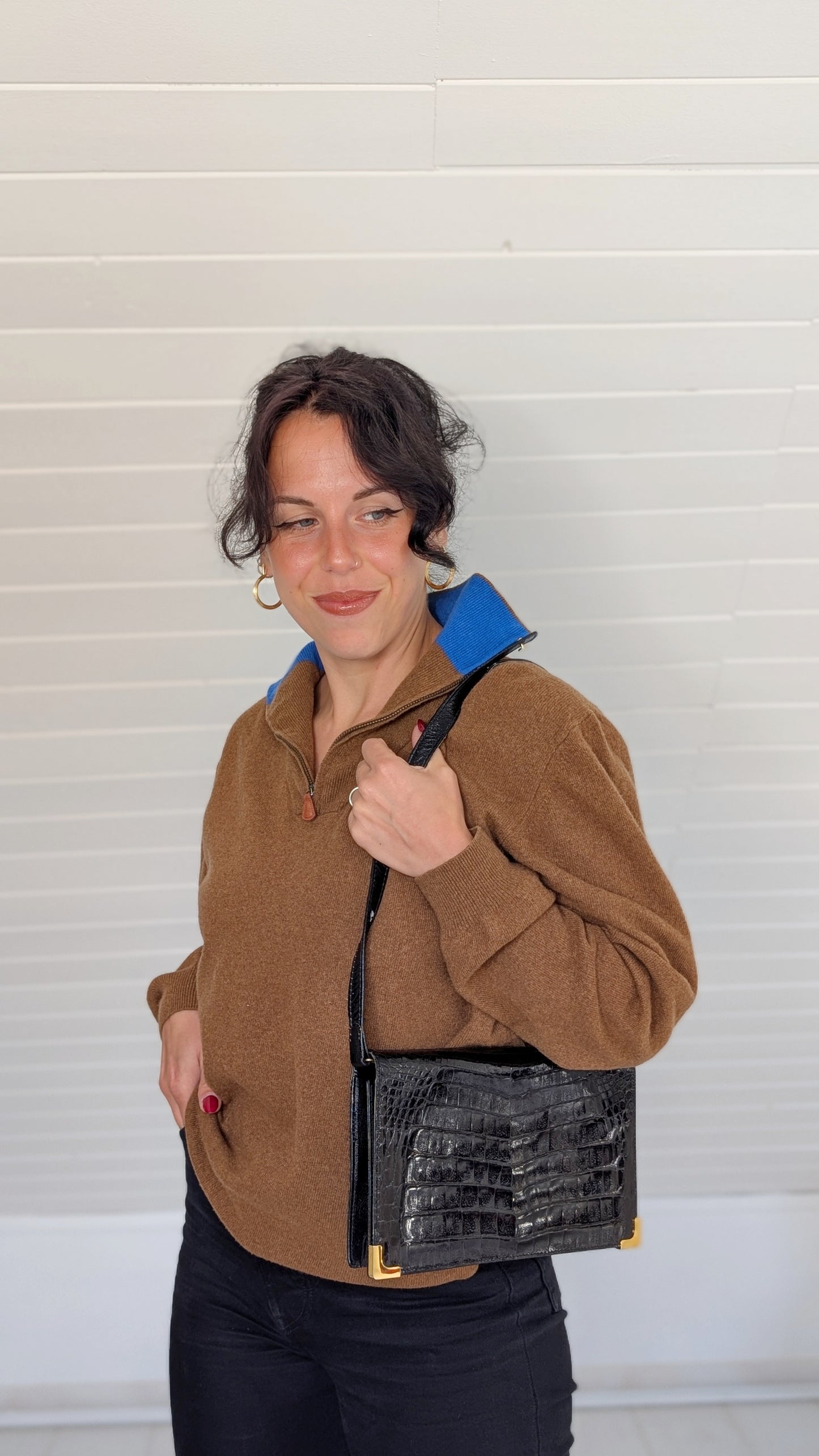 Sac cuir façon croco 70s