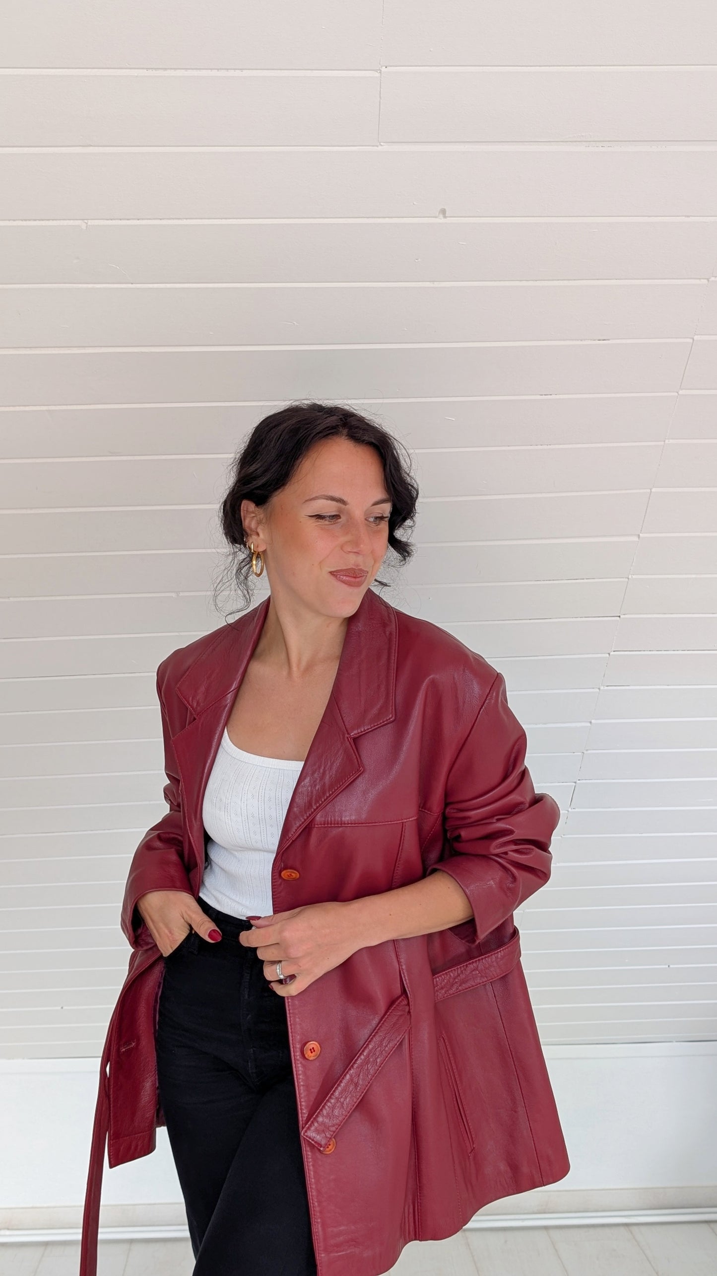 Veste cuir bordeaux T42