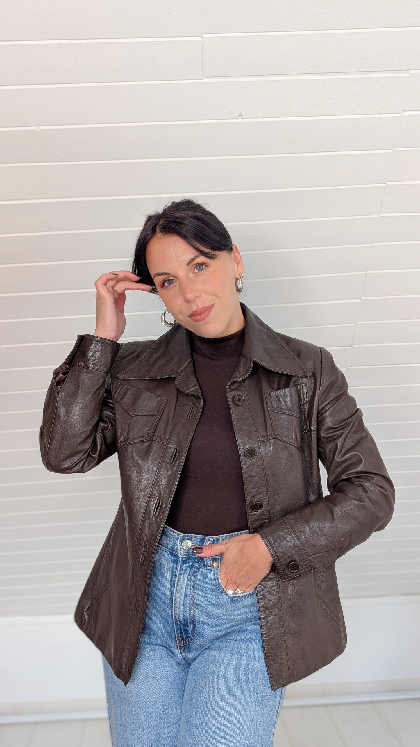 Veste/surchemise cuir 70s T36-38