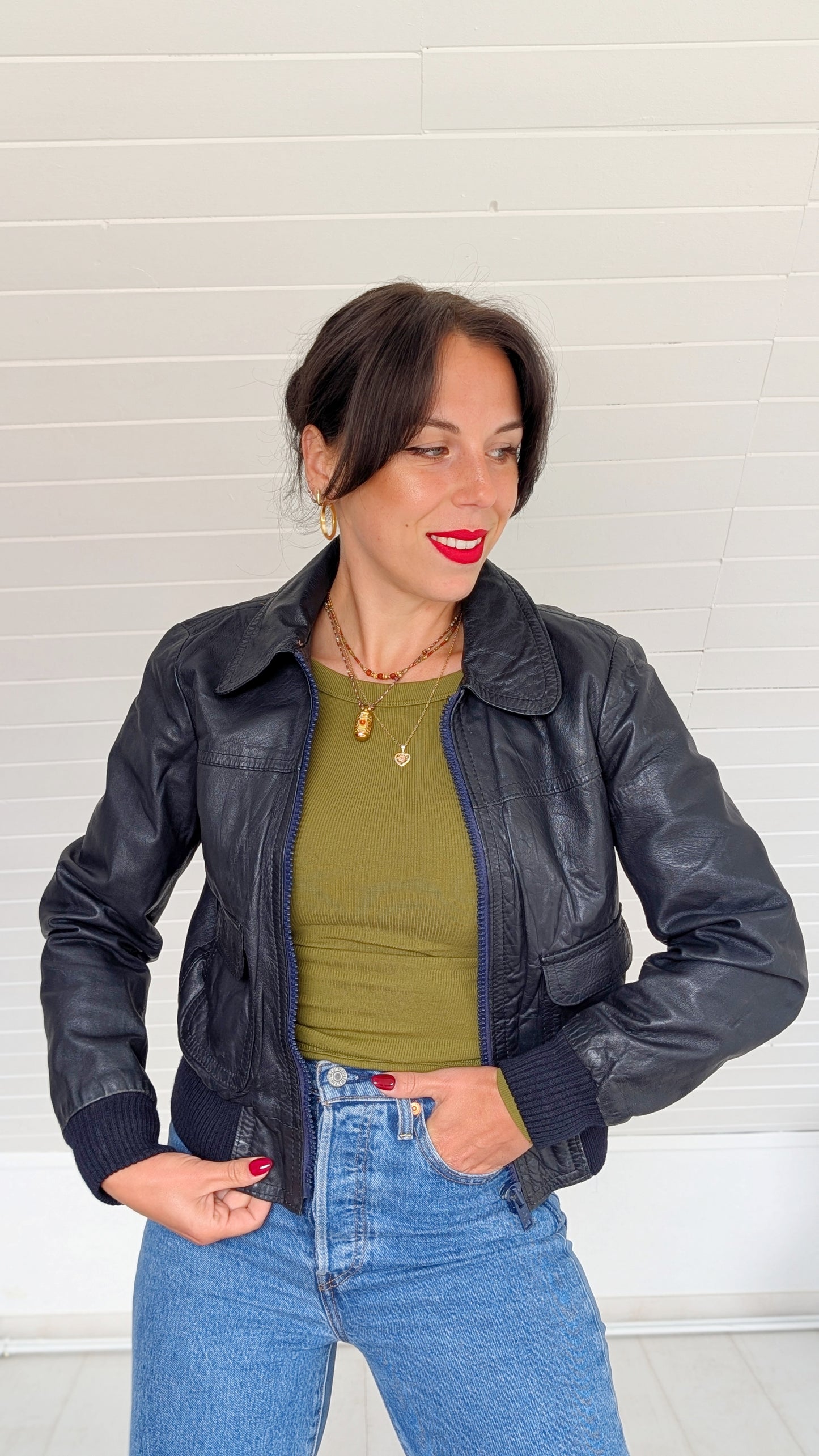 Veste bombers cuir 70s T36