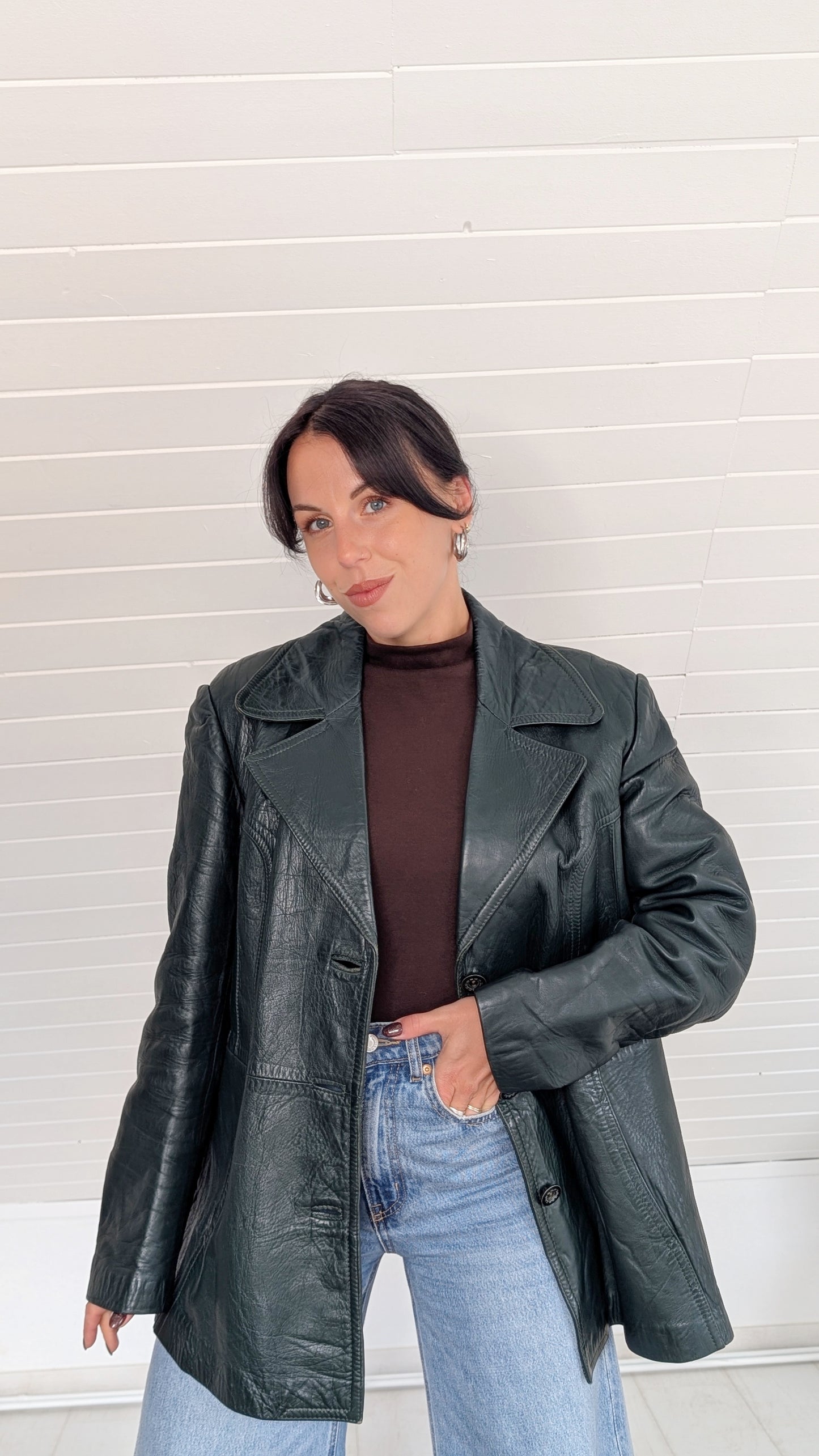Trench/veste en cuir 70s T42